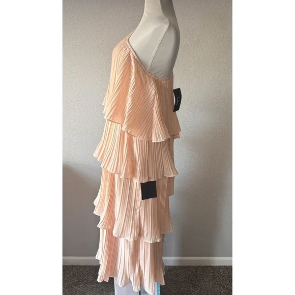 Lulus Blush Pink One Shoulder Midi Tiered Dress Summer Wedding Vacation Medium - Picture 5 of 11